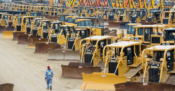 Dozers and heavy equipment in the yard at our spring 2015 Edmonton, AB auction