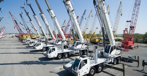 Line-up of heavy equipment at auction