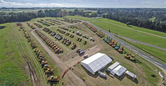 Aerial view of an equipment auction held by Ritchie Bros. in Hamilton, New Zealand