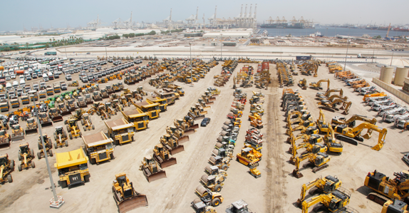 Aerial view of Ritchie Bros.’ heavy equipment auction in Dubai