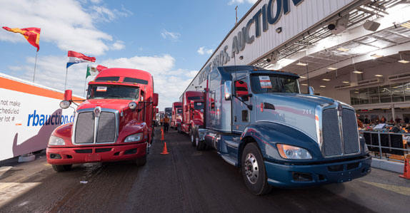 Transport trucks being sold at Ritchie Bros.' Orlando auction site