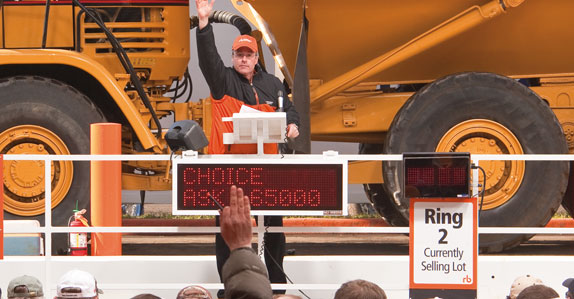 People bidding on and buying heavy equipment at a Ritchie Bros. auction