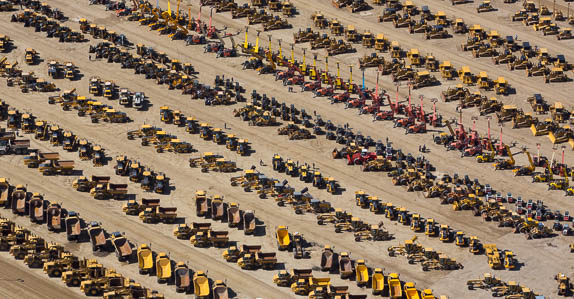 Aerial view of equipment at Ritchie Bros.’ Edmonton auction site